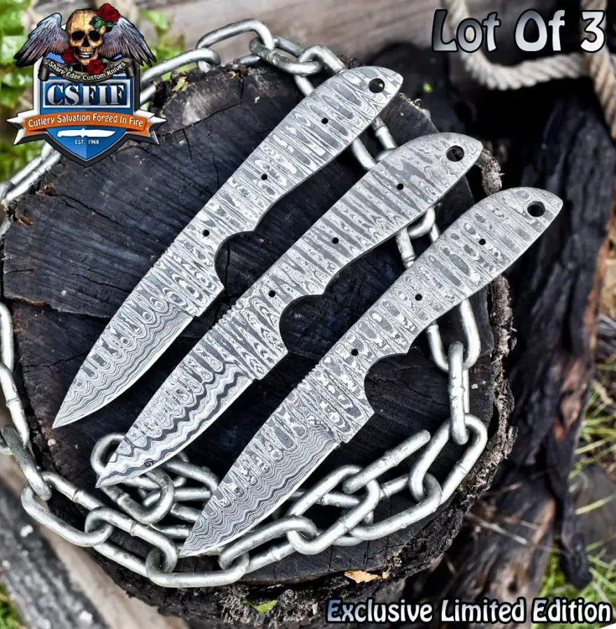 CSFIF Forged Ladder Damascus Blank Item Wootz Lot of 3 Gift Bushcraft