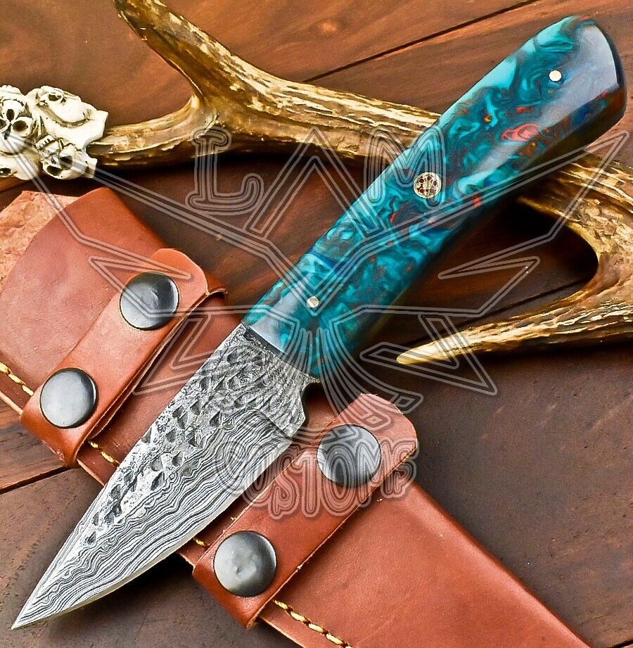 Fixed Blade Damascus Steel Corain Skinner Hand FORGED Hunting Pocket Knife